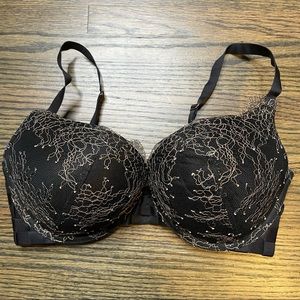 Victoria’s Secret black lace up plunge push up bra size 34D